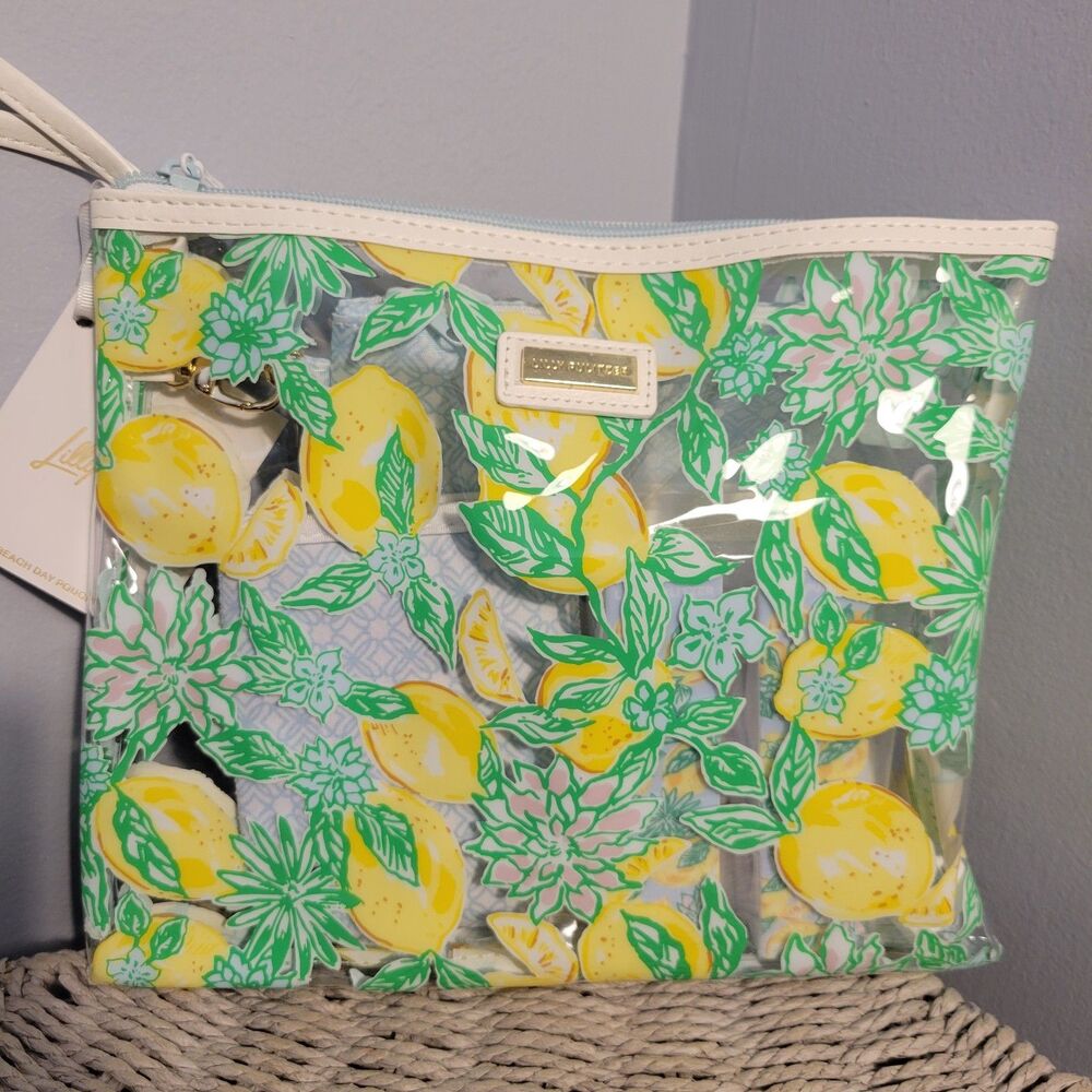 Lilly Pulitzer Vinyl Beach Day Pouch Make Lemonade 2 Towel Clips & more